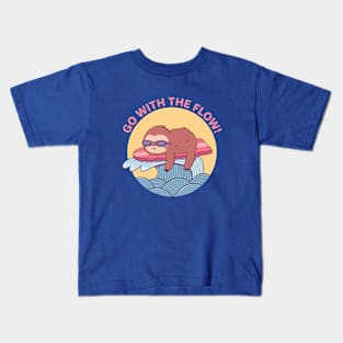 Sloth Chillin On Surfboard, Go With The Flow Kids T-Shirt